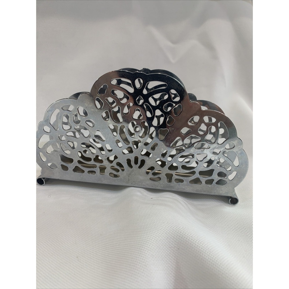 Vintage Irvin Ware USA Retro Silver Chrome Filigree Napkin Letter  Holder‎